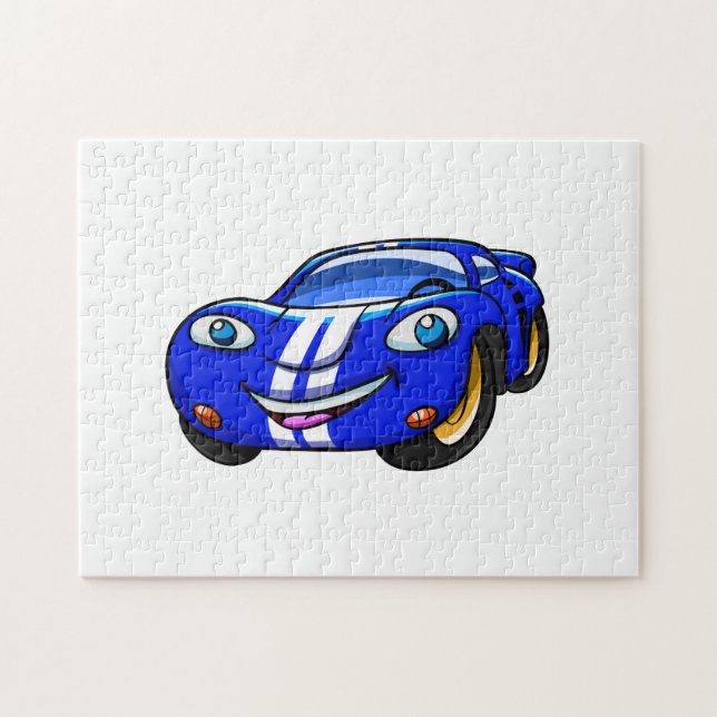 Puzzle personalizado de carreras azul Supercar|Elegir col (Horizontal)