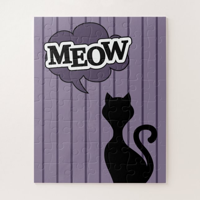 Puzzle Personalizado de gato negro diciendo mow (Vertical)