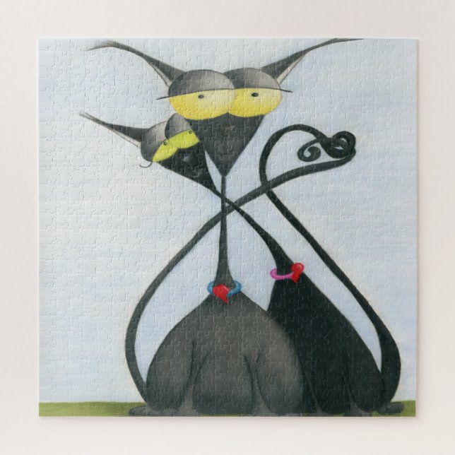 Puzzle Personalizado de gato negro y gris (Vertical)