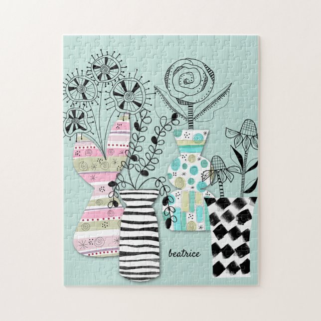 Puzzle Personalizado De Las Flores Modernas De Mediados D (Vertical)