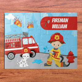 Puzzle Personalizado de niño pequeño bombero con nombre