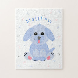 Puzzle Personalizado de perro de cachorro suave azul pers