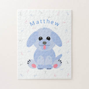 Puzzle Personalizado de perro de cachorro suave azul pers