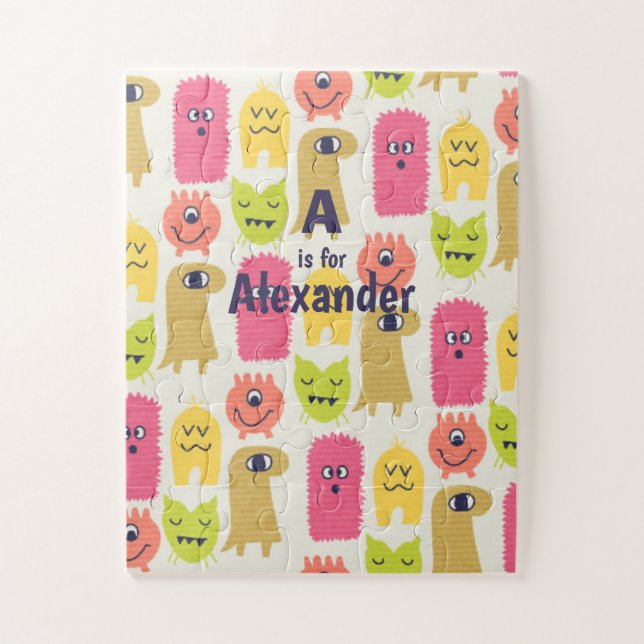 Puzzle Personalizado de un niño pequeño y monstruo kawaii (Vertical)