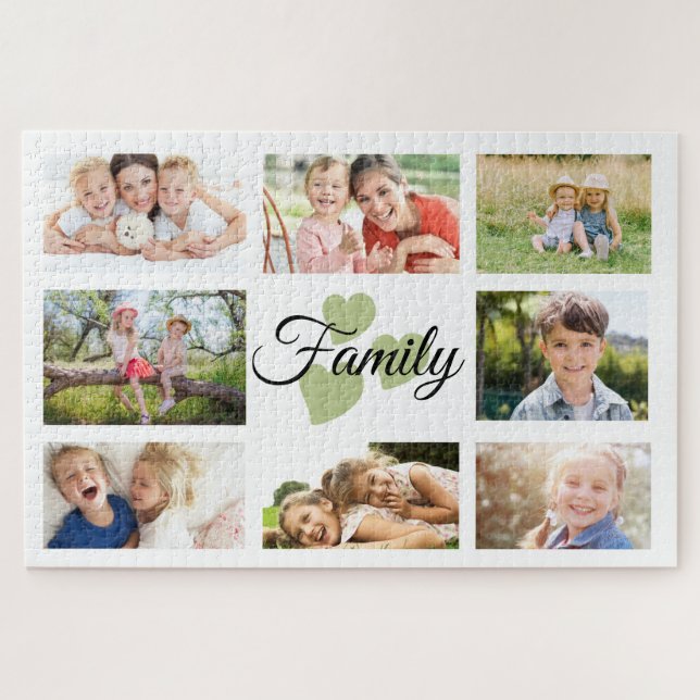 Puzzle Personalizado familiar 8 Corazones verdes de prima (Horizontal)