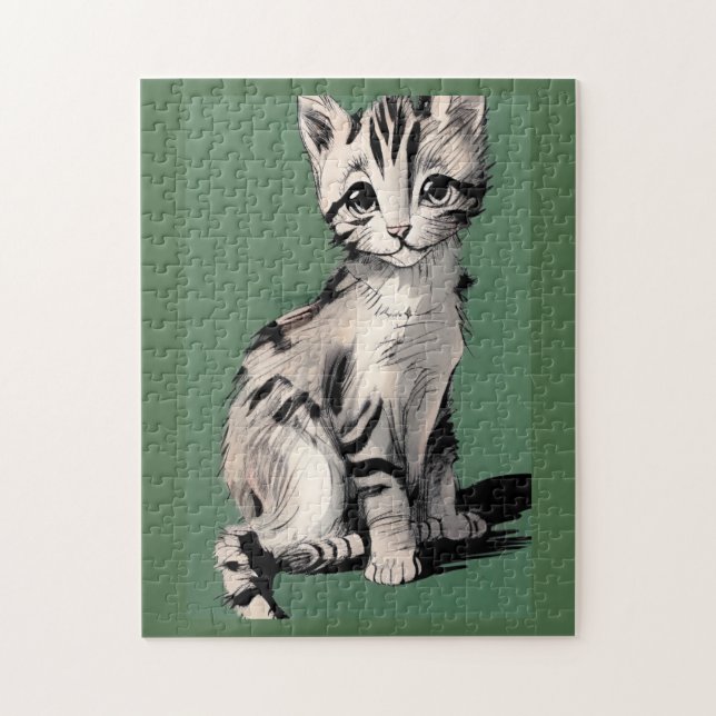 Puzzle Personalizado gatito rayado gatitos voces verdes (Vertical)