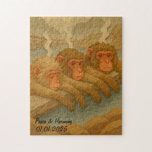 Puzzle Personalizado Japón Viaja Whimsical Funny Monkey
