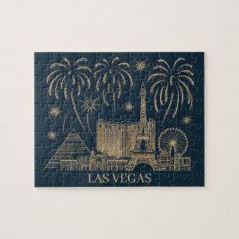 Puzzle Personalizado Las Vegas Skyline Gold Line Art Vint