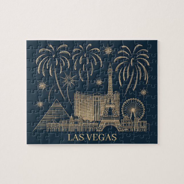 Puzzle Personalizado Las Vegas Skyline Gold Line Art Vint (Horizontal)