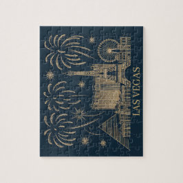 Puzzle Personalizado Las Vegas Skyline Gold Line Art Vint