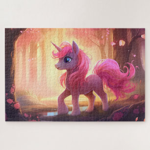 Puzzle personalizado lindo unicornio dibujado rosa