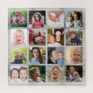 Puzzle Personalizado Madera Gris 16 Collage de fotos fami