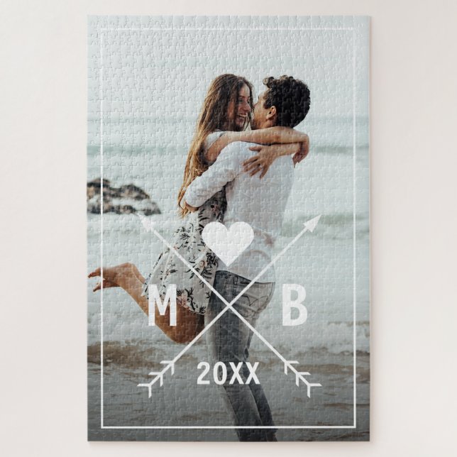 Puzzle Personalizado Monograma Estilizado Corazón de Amor (Vertical)