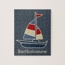 Puzzle Personalizado Nautical Blue, Red, Cream Sailboat