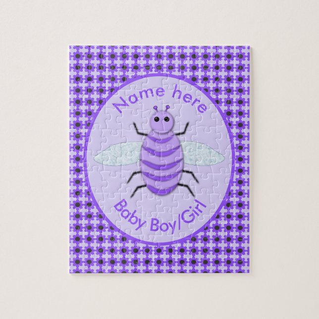 Puzzle Personalizado Neutral de Abeja Cute Purple Bee (Vertical)