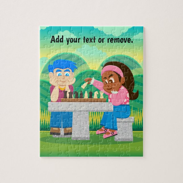 Puzzle Personalizado, niño y chica negro jugando ajedrez  (Vertical)