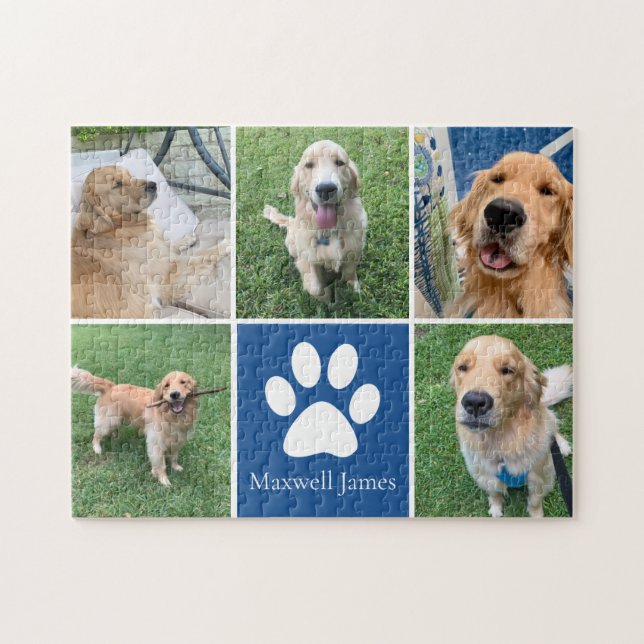 Puzzle Personalizado Perro Collage de fotos Mascota Paw I (Horizontal)