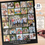 Puzzle Personalizado personalizado simple de 25 Collages<br><div class="desc">Crea una actividad divertida e inolvidable con este rompecabezas de mantenimiento de collage de fotos utilizando una plantilla fácil de cargar con 25 fotos y personalizada con el texto personalizado en tu elección de estilo de fuente y colores (mostrado en blanco sobre negro). OPCIONES: El ejemplo se muestra en el...</div>