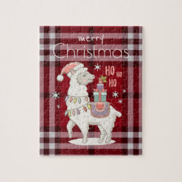 Puzzle Personalizado Red Buffalo Check Plaid Tartan Llama
