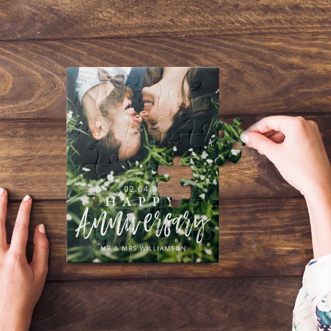 Puzzle Personalizado Sr. y Sra. Happy Boda Aniversario Fo (Custom Mr & Mrs Happy Wedding Anniversary Photo Jigsaw Puzzle)