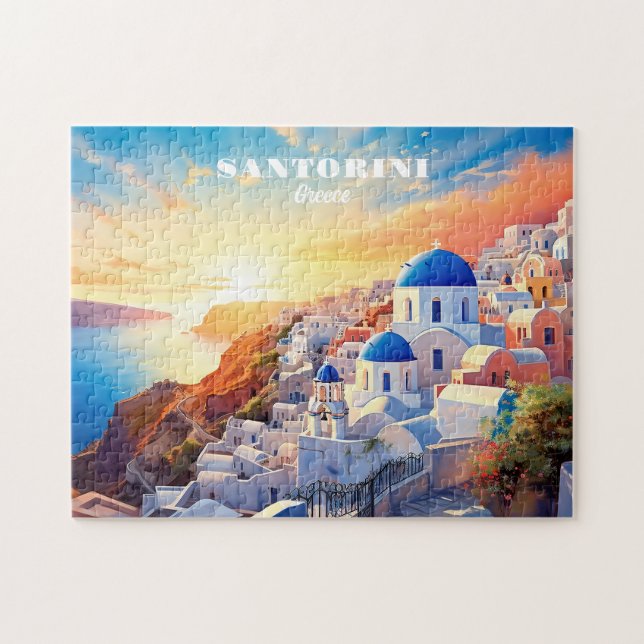 Puzzle Personalizado Texto Santorini Grecia Atardecer (Horizontal)