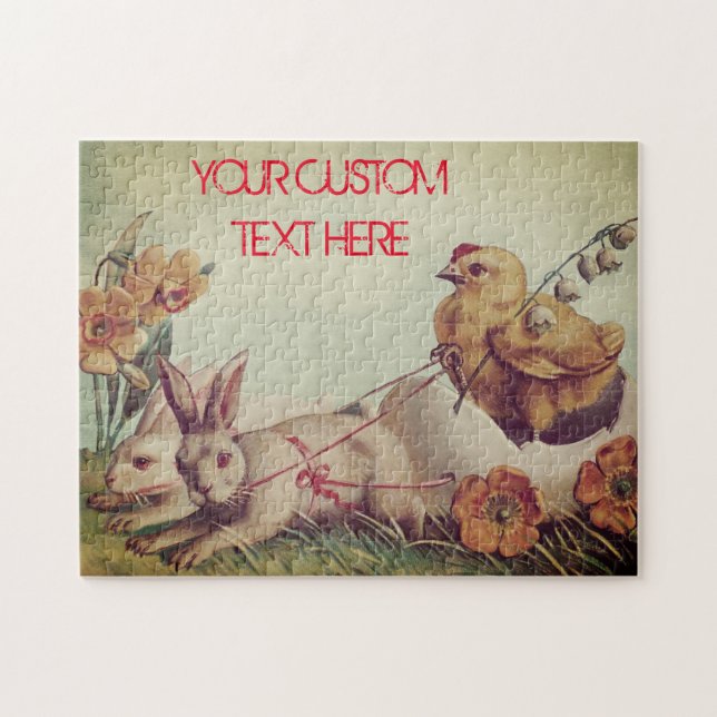 Puzzle Personalizado Vintage EASTER Egg Chick Bunnies Rús (Horizontal)