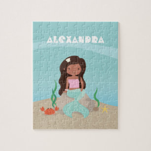 Puzzle Personalizan a niños Chicas de sirenas afroameric