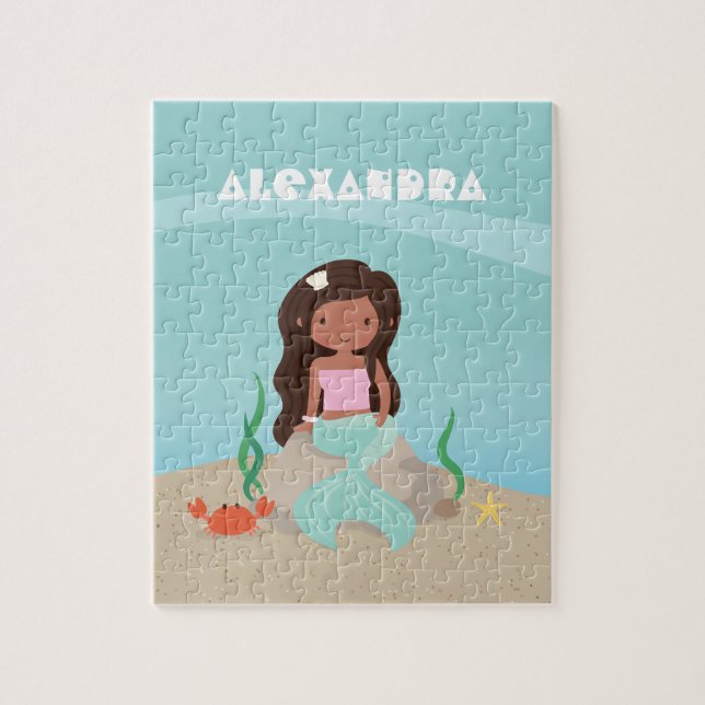 Puzzle Personalizan a niños Chicas de sirenas afroamerica (Vertical)