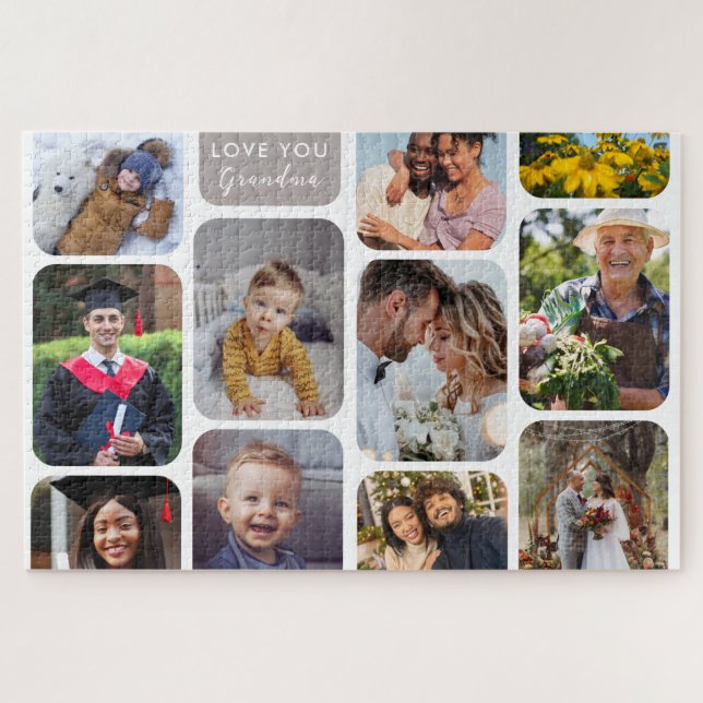 Puzzle Personalize 11 Photos Modern Chic Love You Grandma (Horizontal)