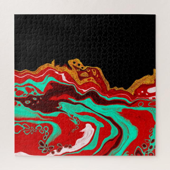 Puzzle Personalized Black, Gold, Burgundy, Marble Art   (Vertical)
