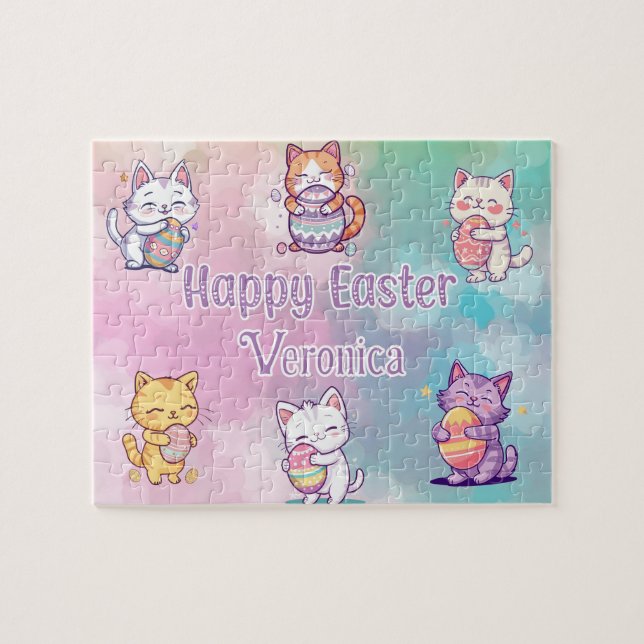 Puzzle Personalized Cat Happy Easter (Horizontal)