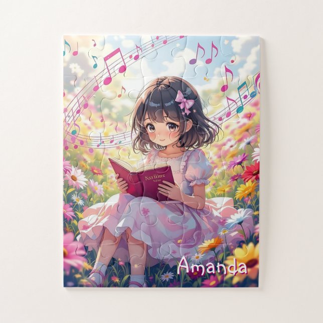 Puzzle Personalized Cute Anime Girl Reading a Book (Vertical)