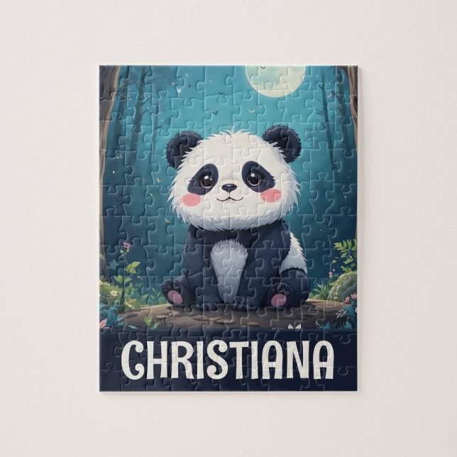 Puzzle Personalized Cute Whimsical Panda in a Forest (Vertical)