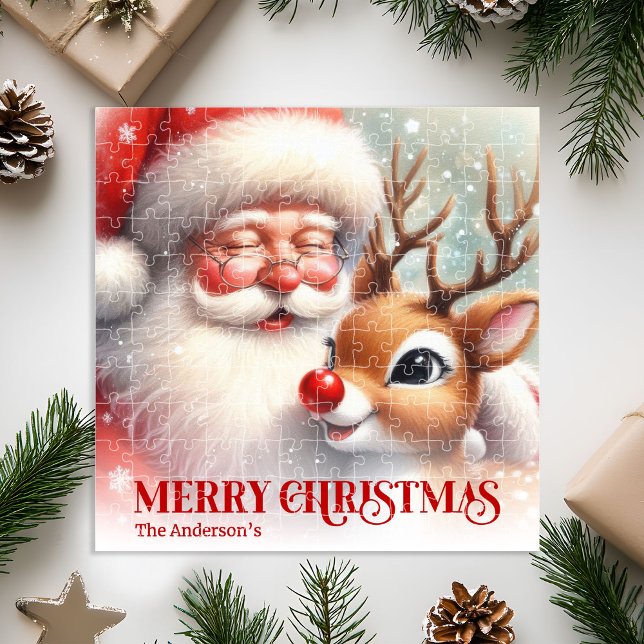 Puzzle Personalized Santa and Rudolph Christmas Kids   (Personalized Santa and Rudolph Christmas Kids Puzzle)