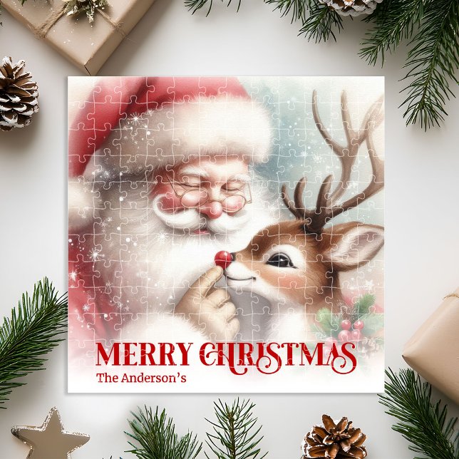 Puzzle Personalized Santa and Rudolph Kids Christmas Gift (Personalized Santa and Rudolph Kids Christmas Puzzle)