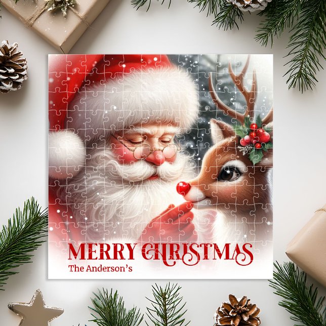 Puzzle Personalized Santa Claus and Rudolph Festive Gift (Personalized Santa Claus and Rudolph Festive Puzzle)