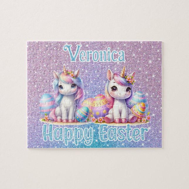 Puzzle Personalized Unicorn Happy Easter (Horizontal)