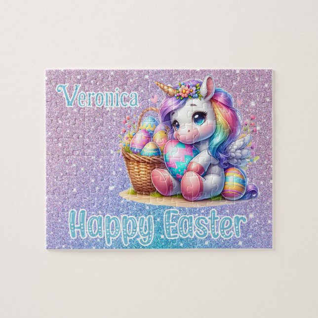 Puzzle Personalized Unicorn Happy Easter (Horizontal)