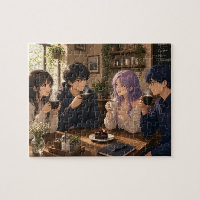 Puzzle Personas de anime tomando café (Horizontal)