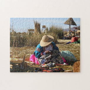 Puzzle Perú: Mujer masticando bordado