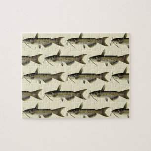 Puzzle Pesca de bagre, vida marina vintage pez de río