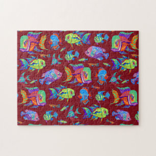 Puzzle Pesca tropical divertida en rojo oscuro