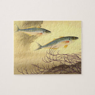 Puzzle Pescado Caballa en el Océano, Arte Vintage Japonis