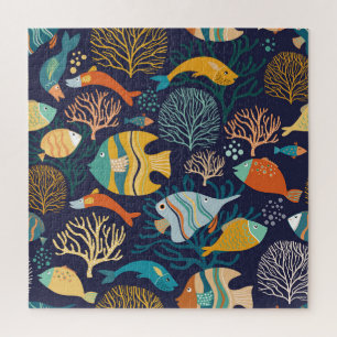 Puzzle Pescado colorido: patrón de plantas acuáticas.