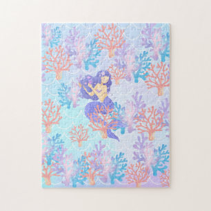 Puzzle Pescado de coral colorido de sirena cutánea mar Ni