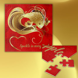 Puzzle Pescado dorado en monograma de Relieve metalizado 