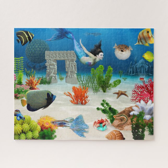 Puzzle Pescado marino Sirena Ariel Subacuático Vida marin (Horizontal)
