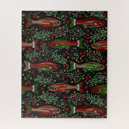 Puzzle Pescado nadando Navidades rojos y verdes rompen tr