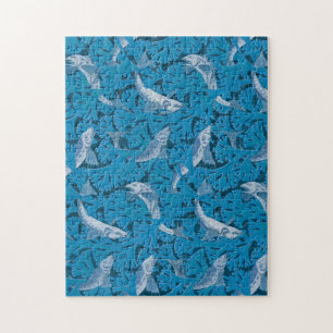 Puzzle Pescado Natación Algas Algas Coral Azul Vintage Cl