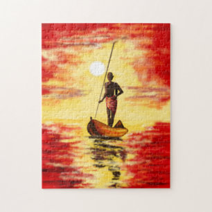 Puzzle Pescador En El Barco Con La Pintura Del Rompecabez